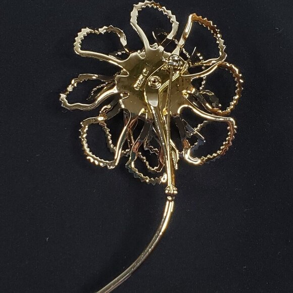 VTG Sarah Coventry Gold-Tone "Allusion" Filigree Flower Brooch Rhinestones 1968 - Picture 3 of 11